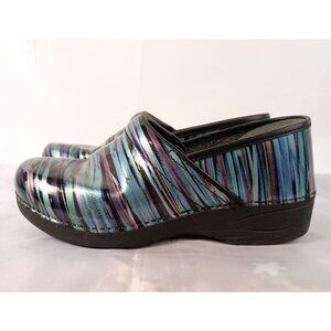 Dansko XP 2.0 Patent Clogs Teal Stripe Women 42 Comfort Nursing Shoes